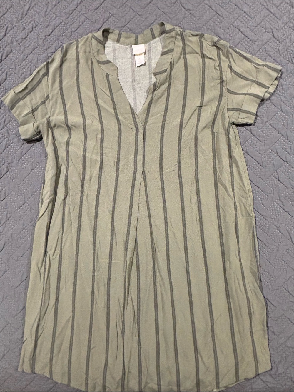 H&M Olive Green Vertical-Stripe Midi Dress
